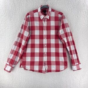 J. Crew Red‎ Plaid Print Button-Up Shirt Mens Long Sleeve 100% Cotton Size Large